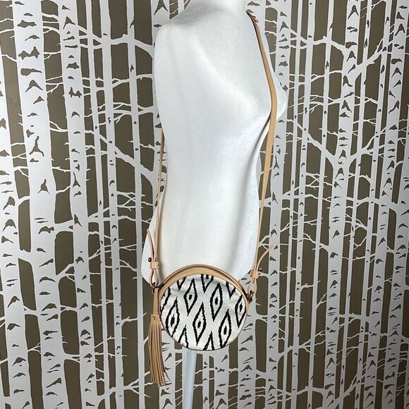 Cynthia Vincent Round Circular Ikat Print Hair Calf Leather Crossbody Bag - Picture 2 of 11